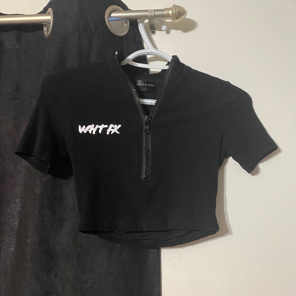 White Fox Racer Zip Up crop top